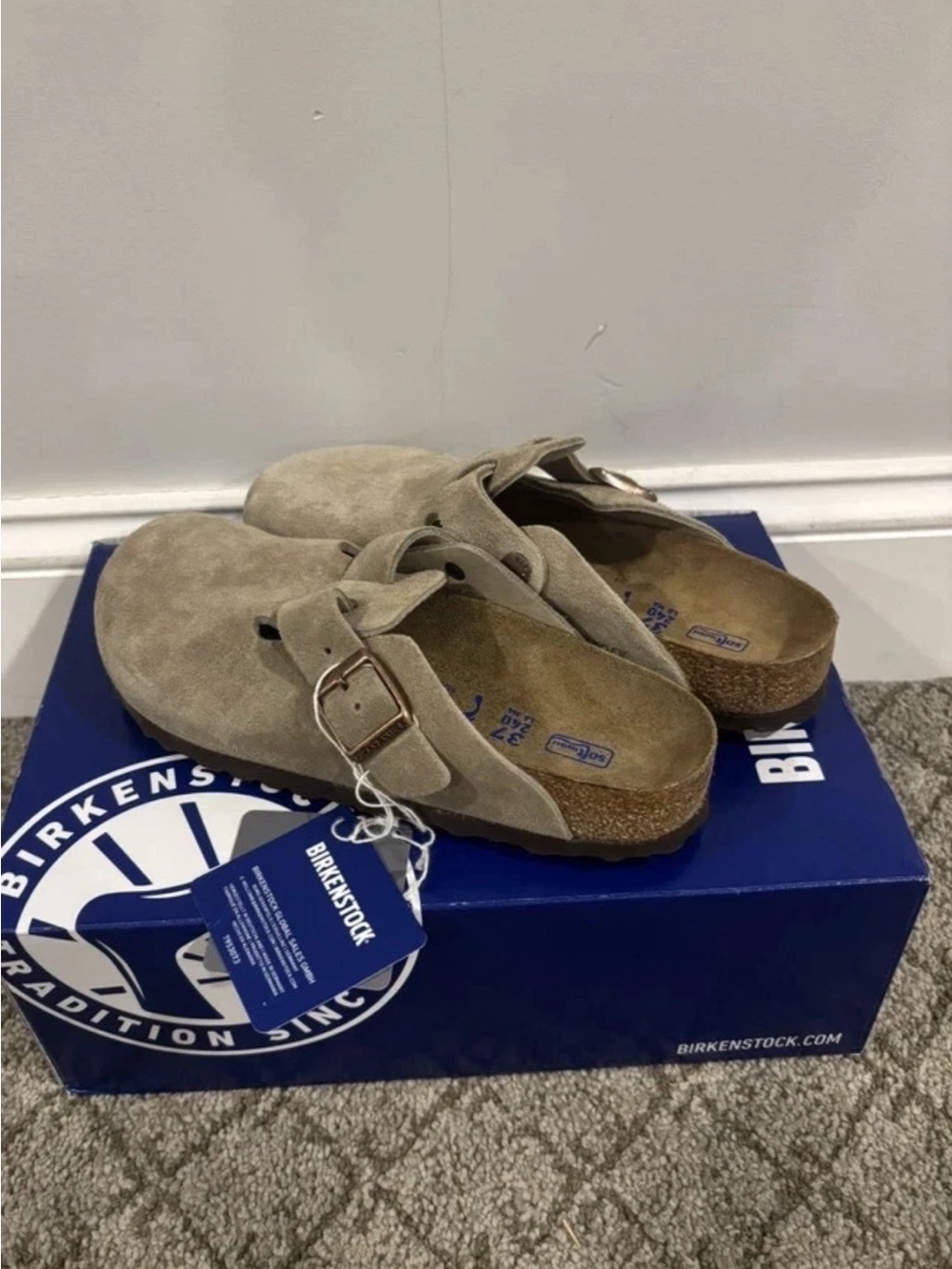 Birkenstock Beige Suede Slip-On Clogs with Buckle